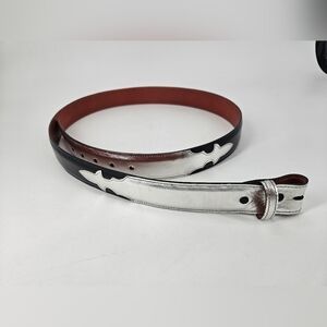 Custom BLACK with SILVER Genuine Leather Interchangeable BELT STRAP sz 45NOTE